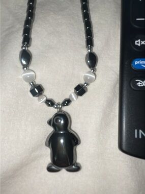 Black Penguin Pendant Beaded Necklace